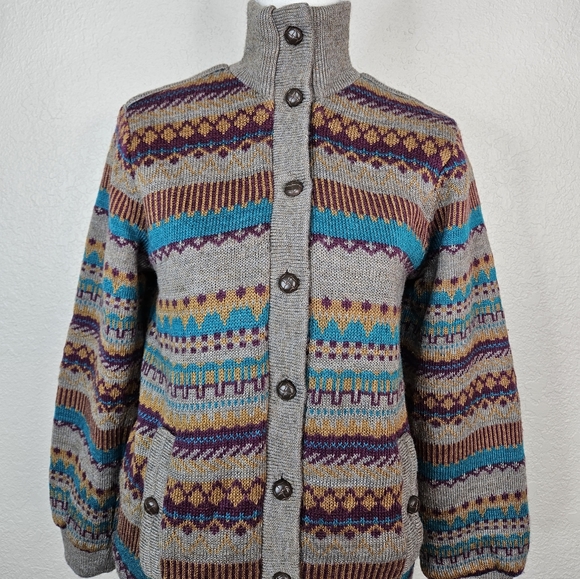 Retford Place Women's wool Button up Cardigan Sweater Turtleneck scandinavian - Picture 2 of 10